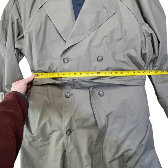 Vintage London Fog Collared Trench Coat Mens With Liner Size 42 Reg Green Brown - Picture 7 of 11